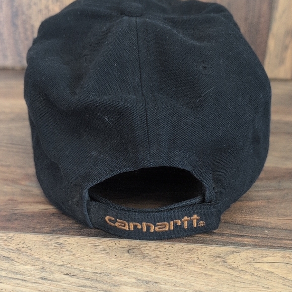 Carhartt Black Velcro Adjustable Cap with Brown Logo Patch - Picture 3 of 6
